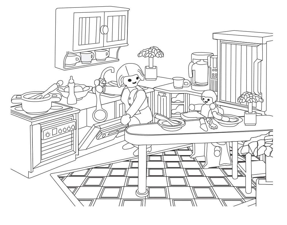 Playmobil Mom and Baby Coloring Page