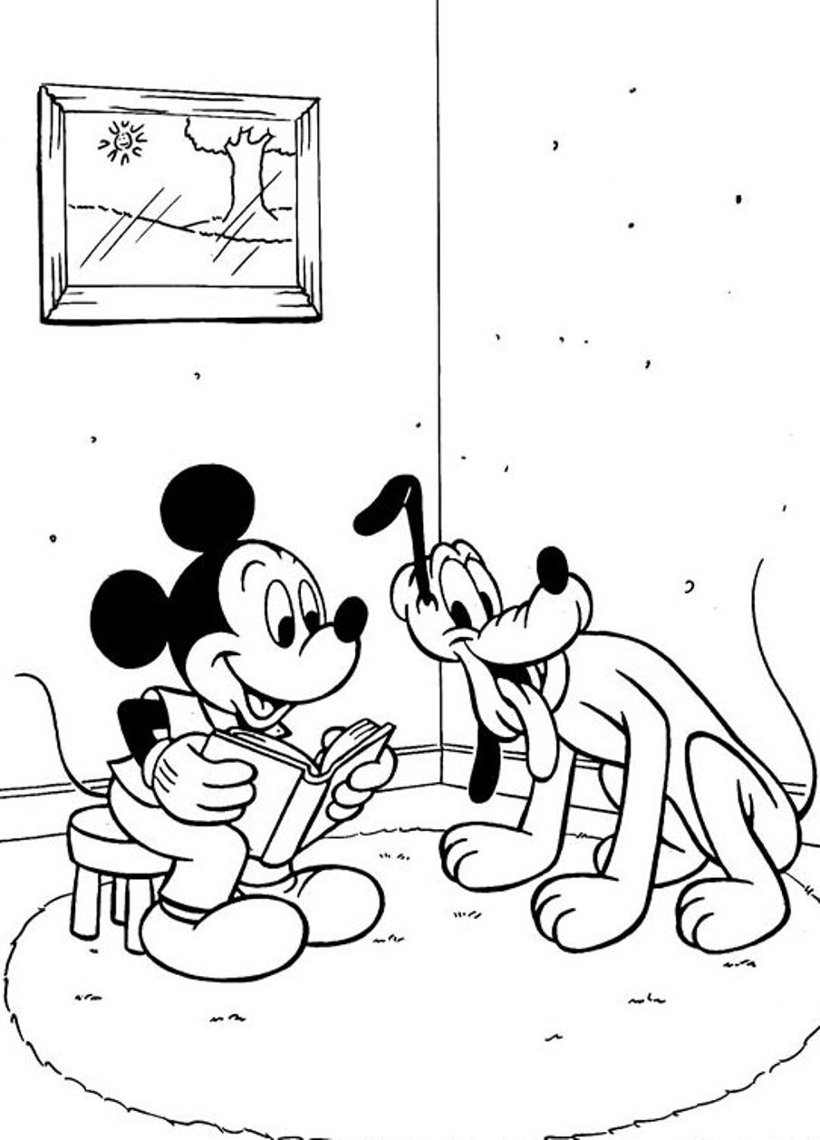 Pluto S Listening Mickey Mouse Reading Story8117 Coloring Page