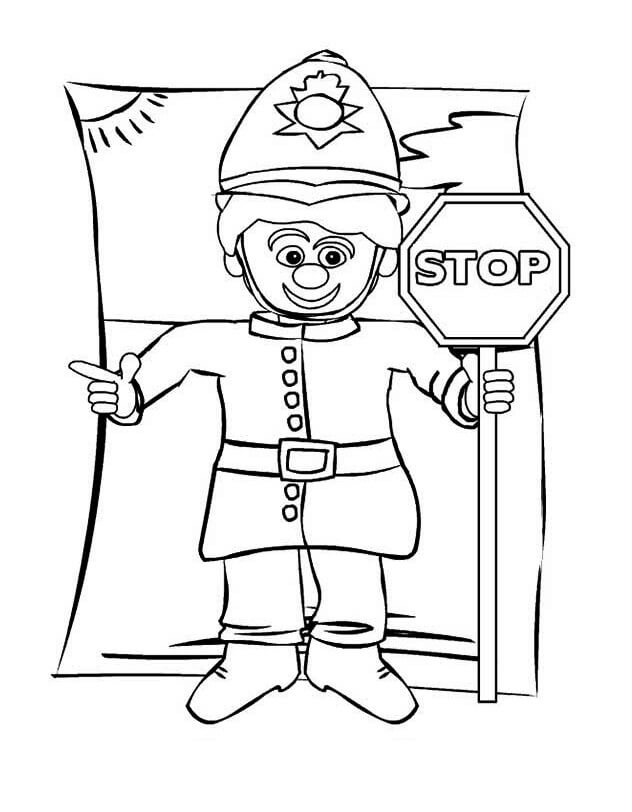 Policeman with Stop Sign Coloring Page
