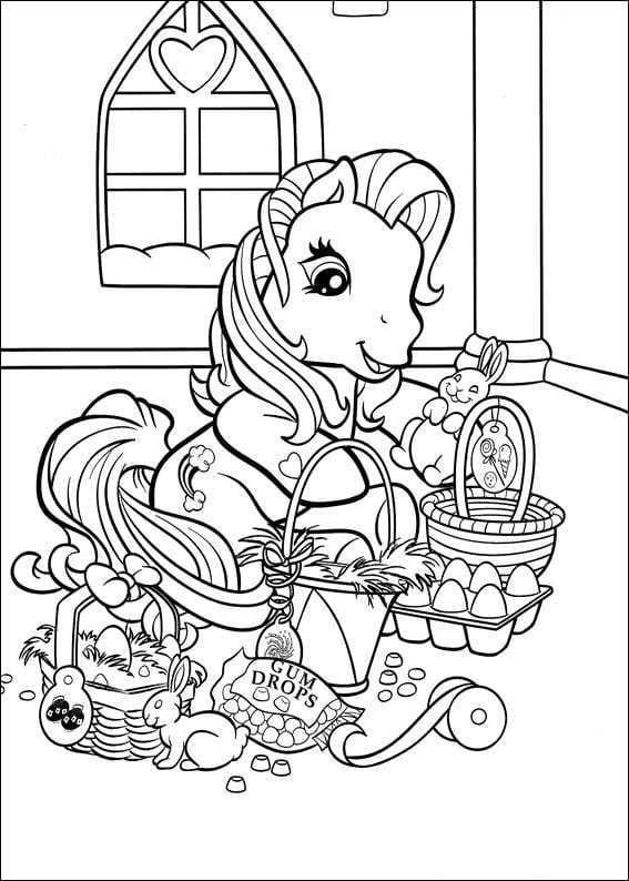 Pony with Easter Basket Coloring Page