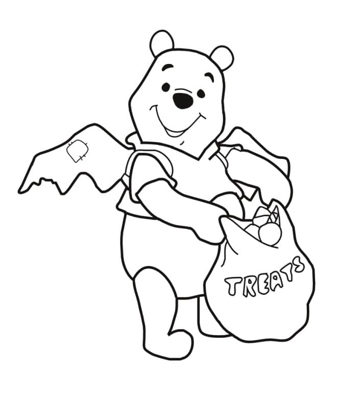 Pooh and Candy Bag Coloring Page