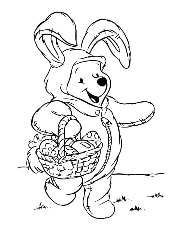 Pooh and Easter Basket Coloring Page
