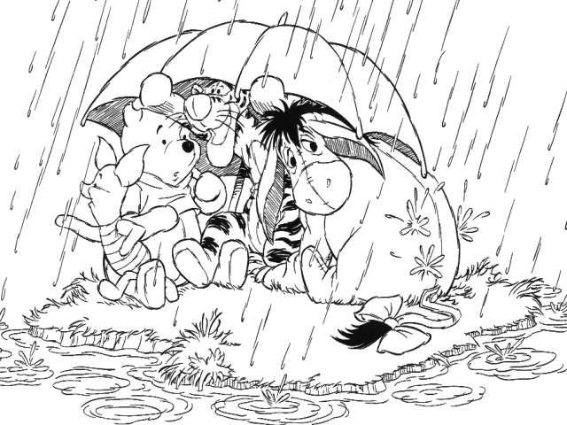 Pooh And Friends Under An Umbrella Page947d Coloring Page