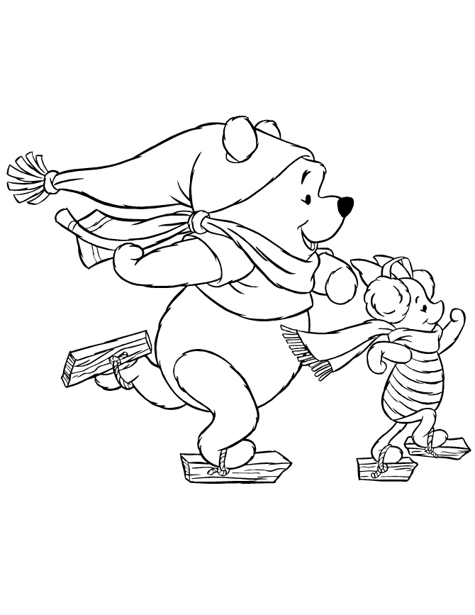 Pooh And Piglet Ice Skating Coloring Page