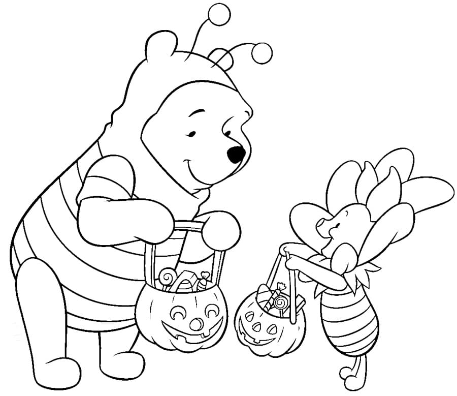 Pooh and Piglet on Halloween Coloring Page