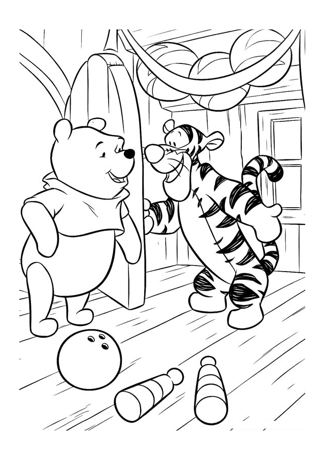 Pooh And Tigger Bowlings Coloring Page