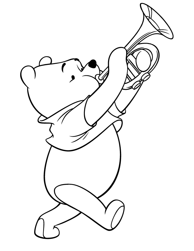 Pooh Bear Playing Trumpet Coloring Page