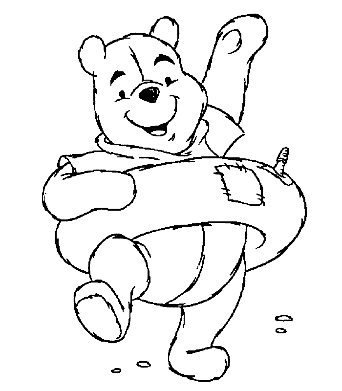 Pooh Bear With Inner Tube Coloring Page