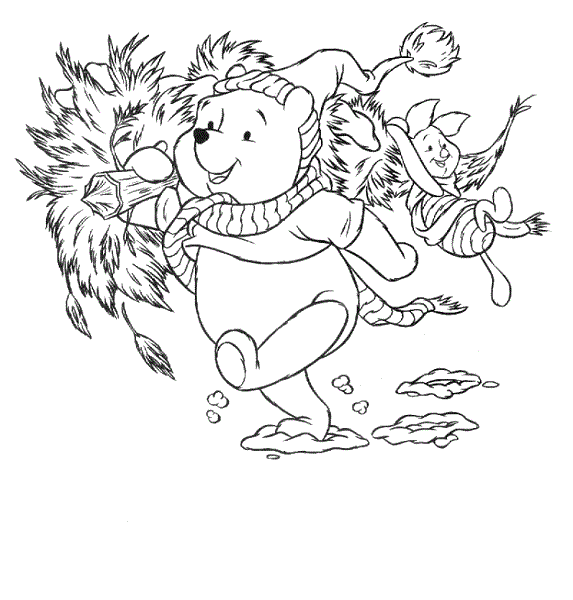 Pooh Carrying Christmas Tree Page4656 Coloring Page