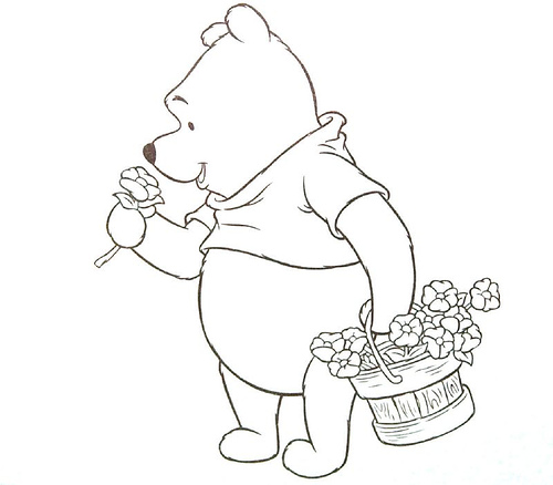 Pooh Having Flowers Pages7ea3 Coloring Page