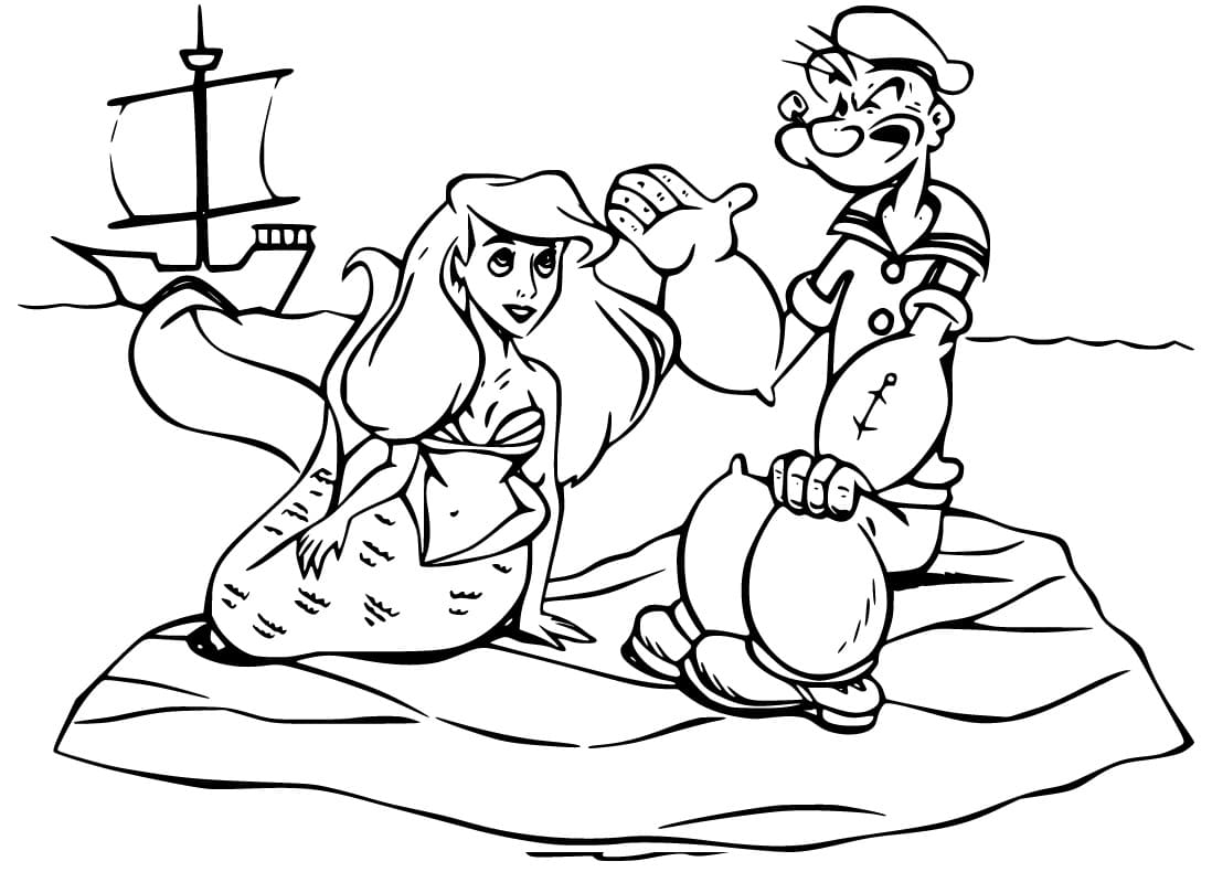 Popeye and Ariel Coloring Page