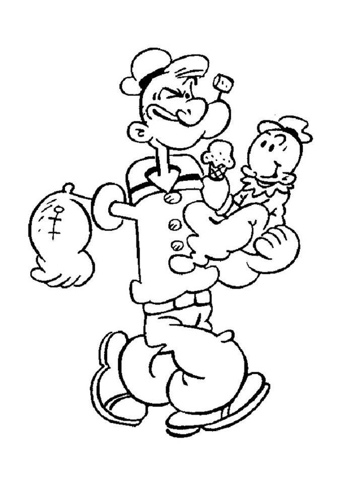Popeye Holding Boy Coloring Page