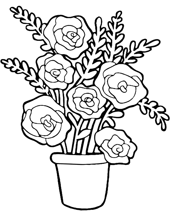 Pot With Roses Coloring Page