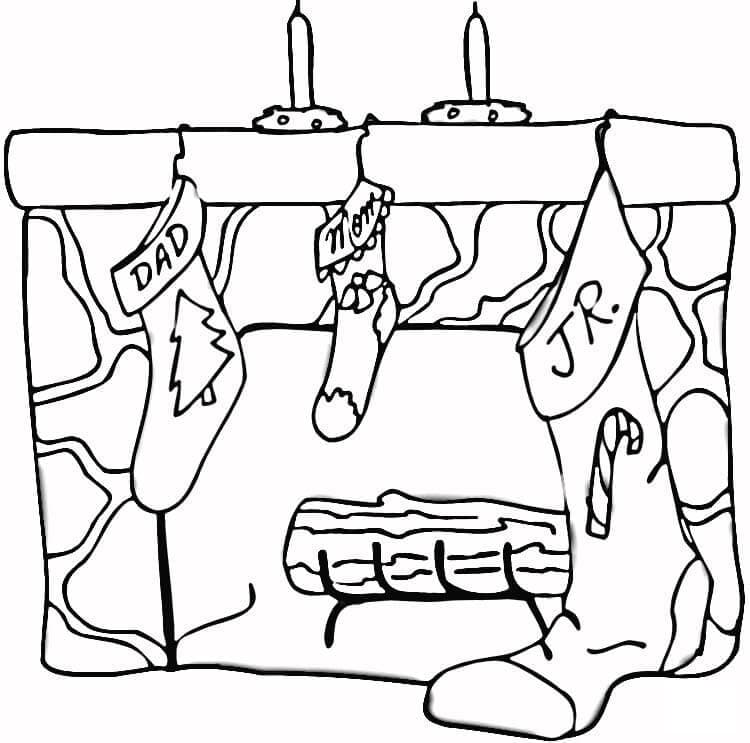 Presents at Christmas Fireplace Coloring Page