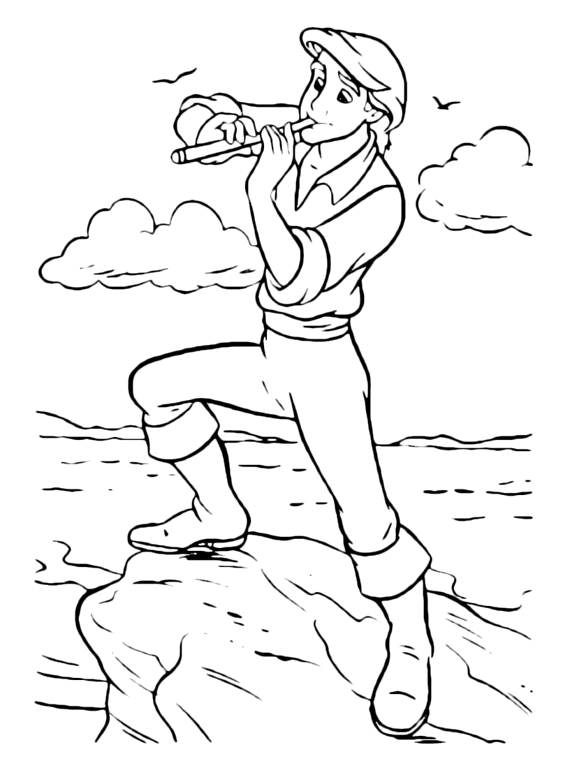 Prince Eric Playing Flute Coloring Page