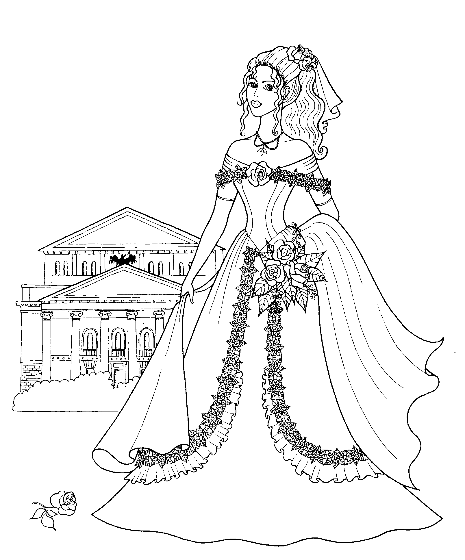 Princess And Her Castle Coloring Page