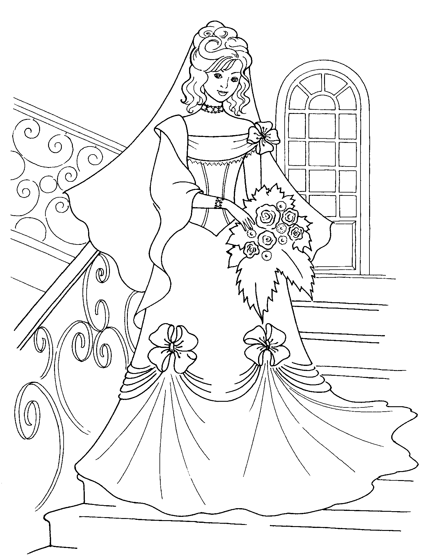 Princess And Her Wedding Dress Coloring Page