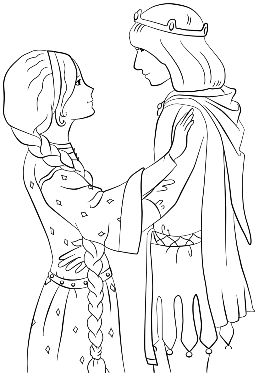 Princess And Prince In Love Coloring Page