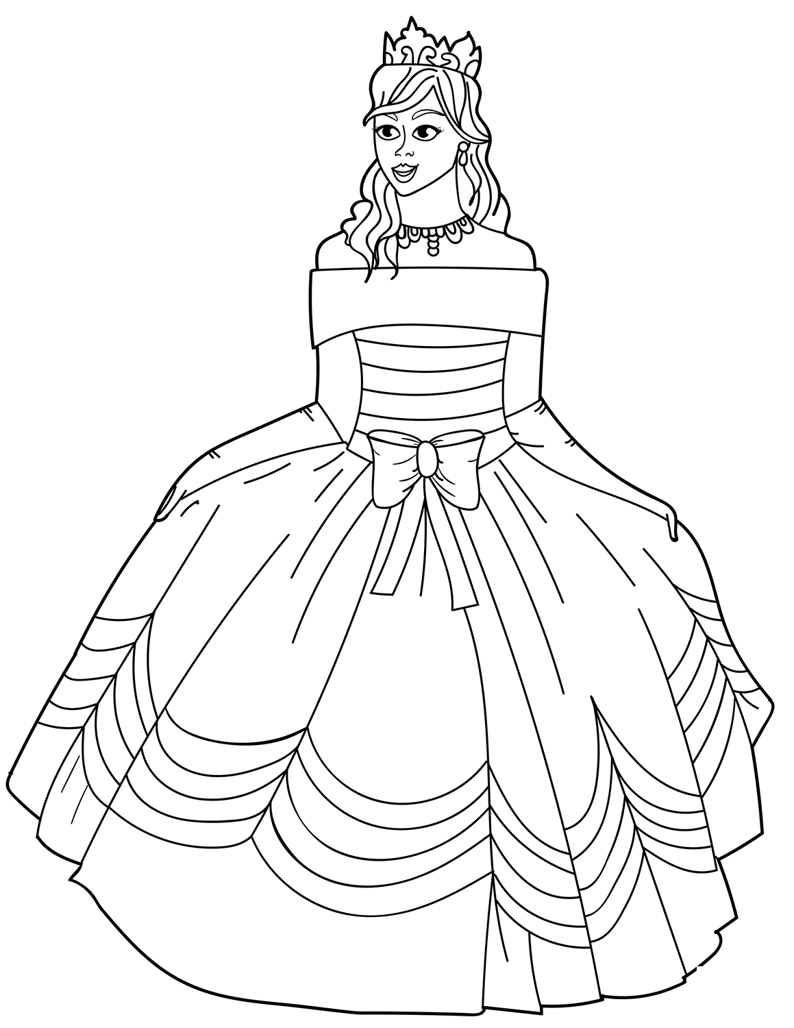 Princess In Ball Gown Off The Shoulder Dress Coloring Page