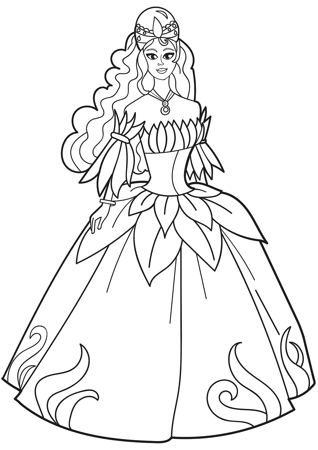 Princess In Flower Dress Coloring Page