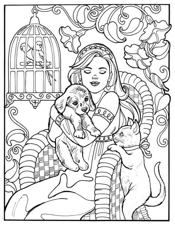 Princess Leonora and Pets Coloring Page