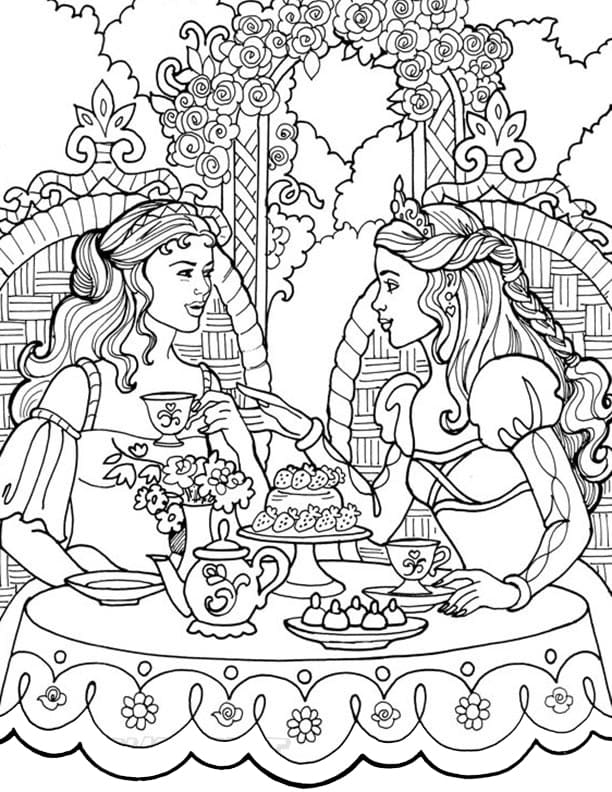 Princess Leonora Having Tea Coloring Page