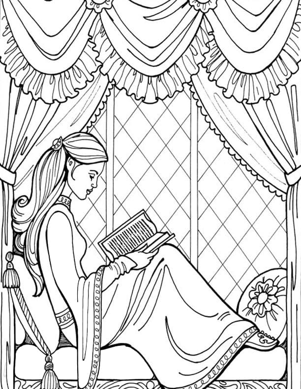 Princess Leonora Reading Coloring Page
