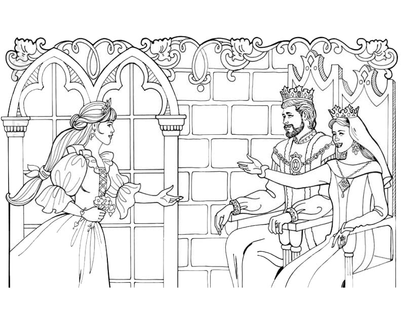 Princess Leonora with King and Queen Coloring Page