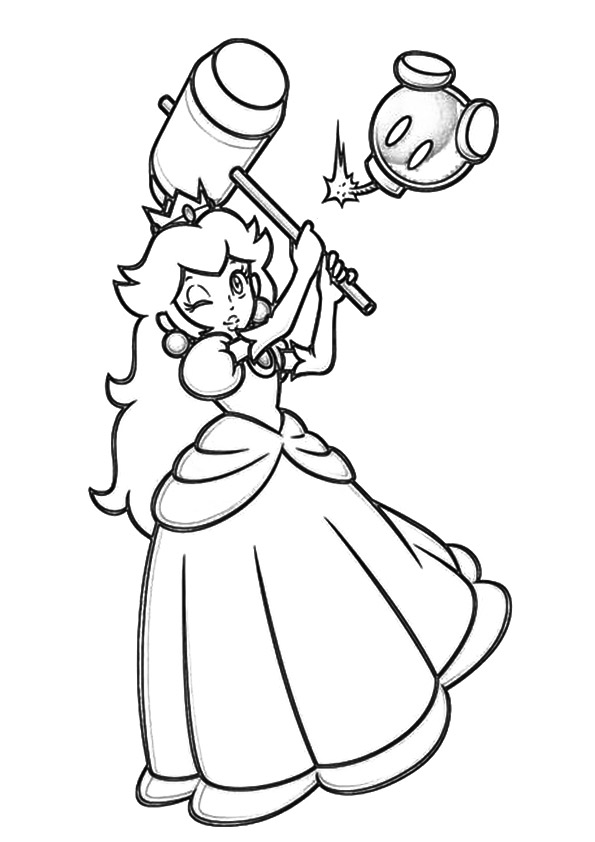 Princess Peach With Hammer Coloring Page