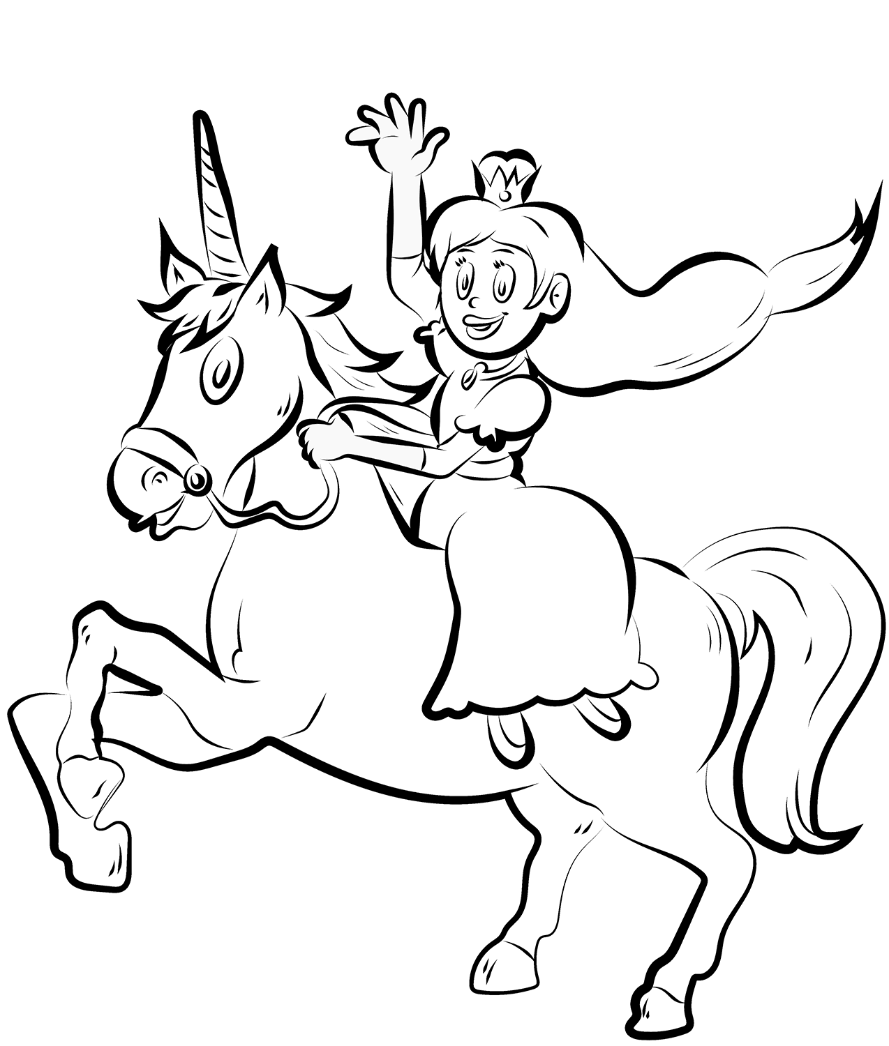 Princess Rides Unicorn Coloring Page