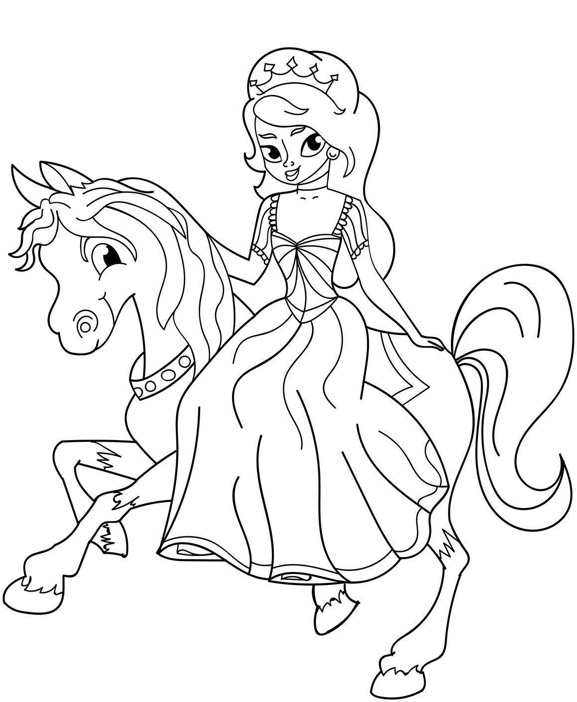 Princess Riding Horse Coloring Page