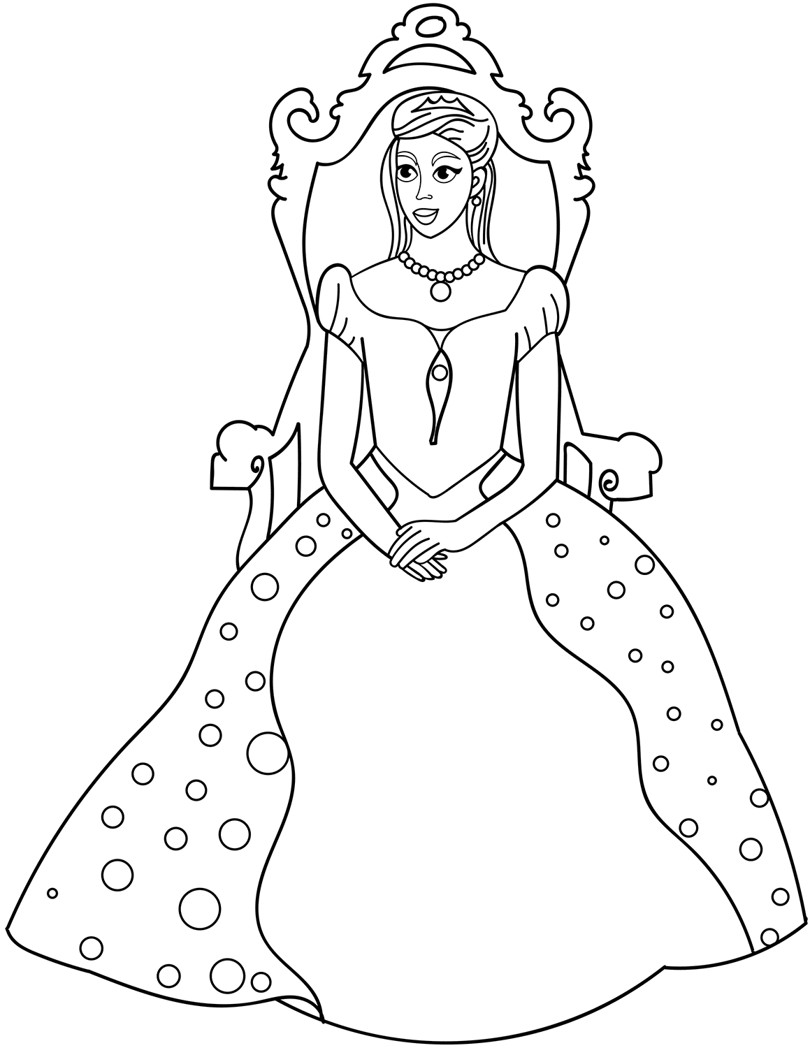 Princess Sitting On Throne Coloring Page