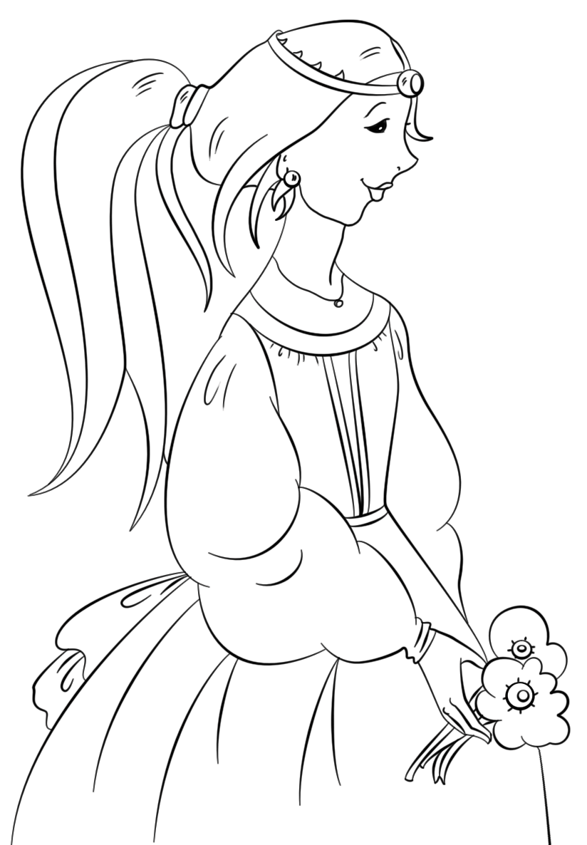 Princess With Flowers Coloring Page