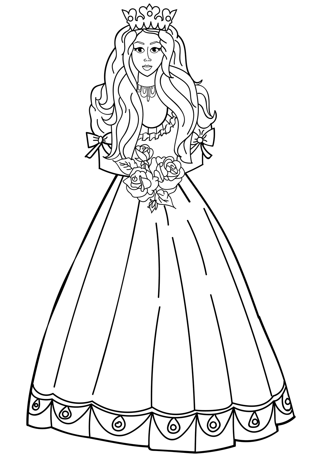 Princess With Roses Bouquet Coloring Page