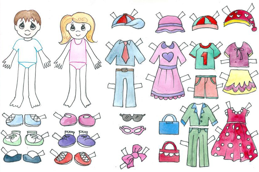 Printable Boy and Girl Dress Up Paper Doll Coloring Page