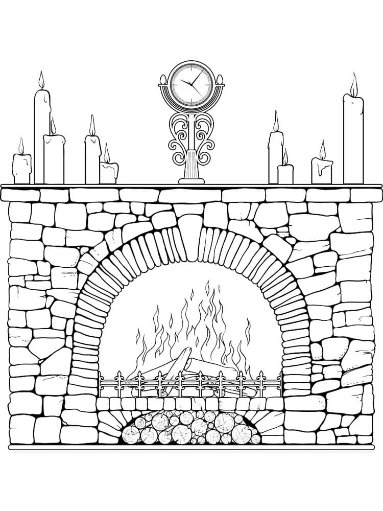 Printable Fireplace Coloring Page