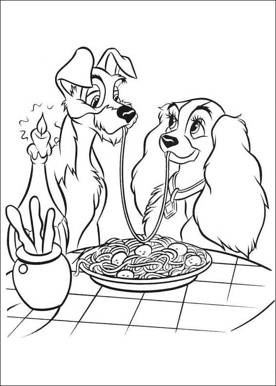 Printable Lady and the Tramp Coloring Page