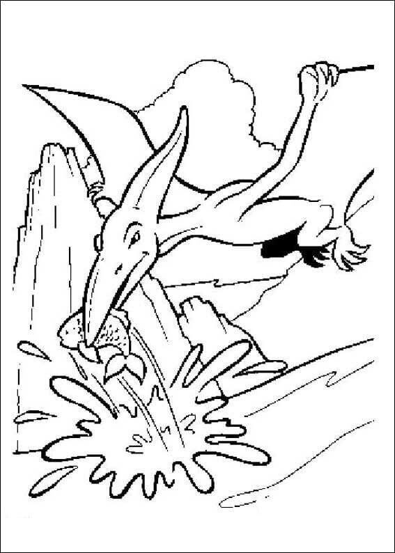 Pterodactyl Caught a Fish Coloring Page