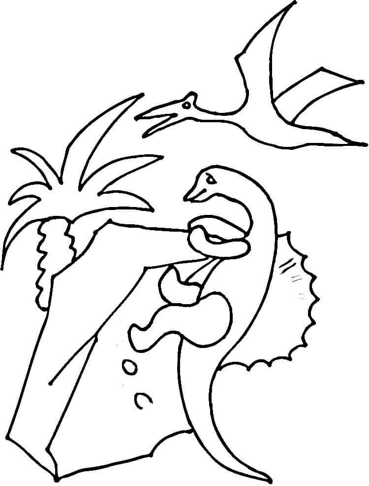Pterodactyl Over Dinosaur Coloring Page