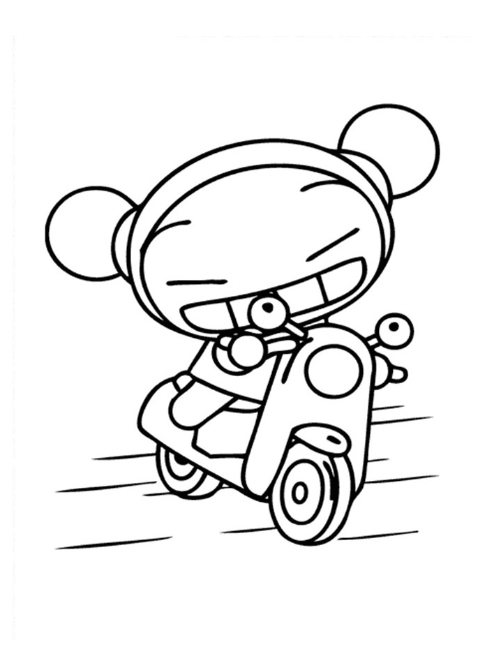 Pucca Driving Motobike Coloring Page