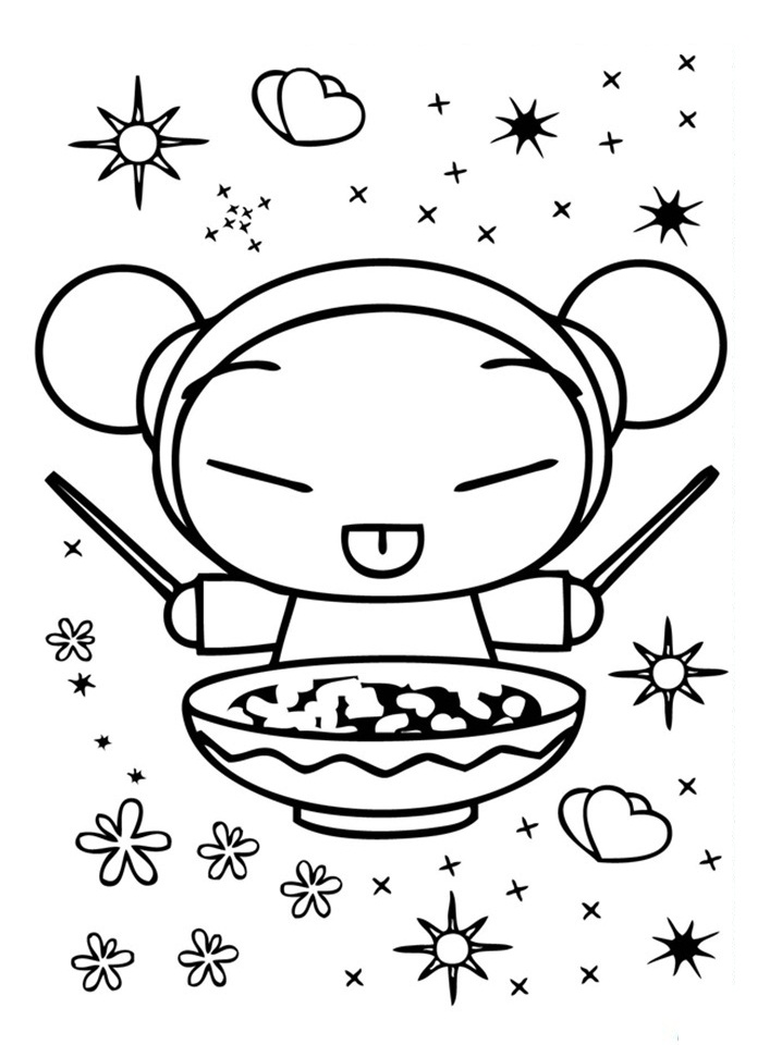 Pucca with Noodle Coloring Page