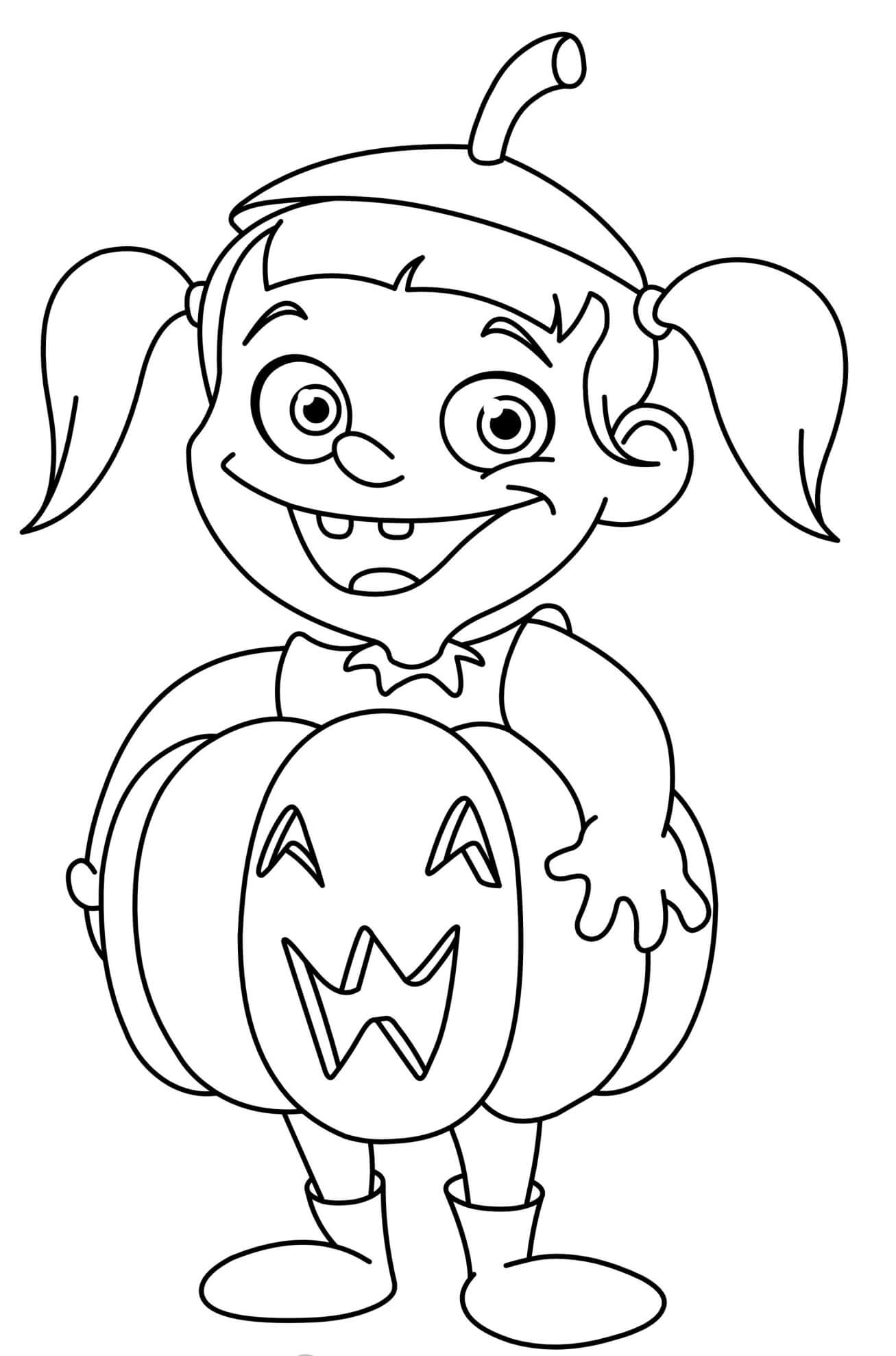 Pumpkin Girl Pumpkin Costume Coloring Page