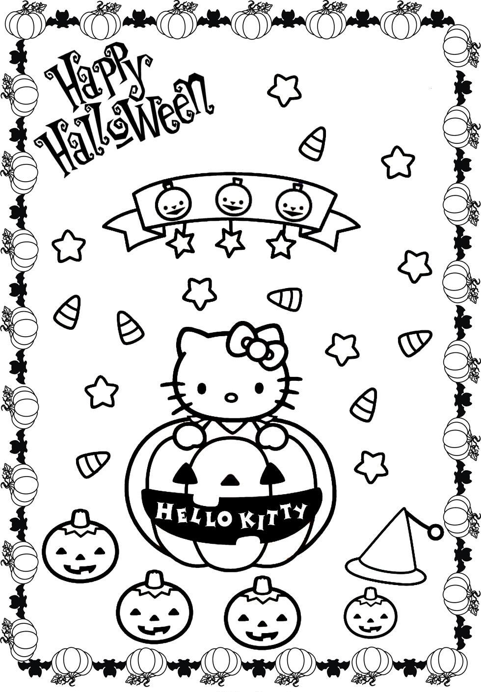 Pumpkin Halloween Hello Kitty Coloring Page