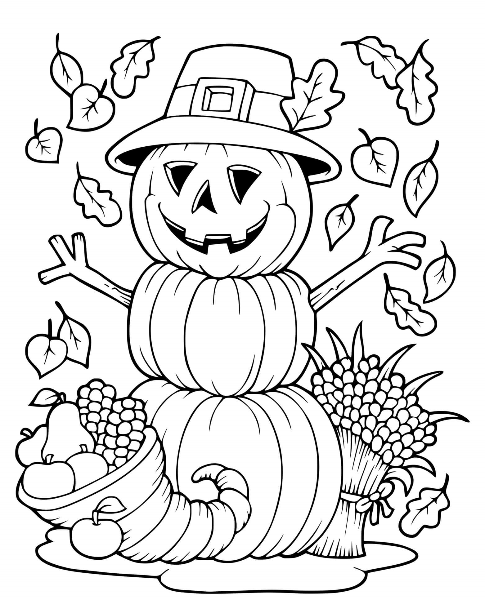 Pumpkin Snowman Fall Coloring Page