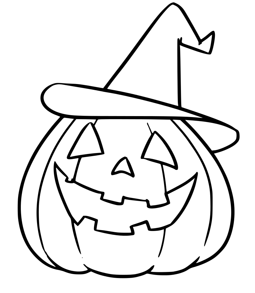 Pumpkin With Hat Halloween Coloring Page