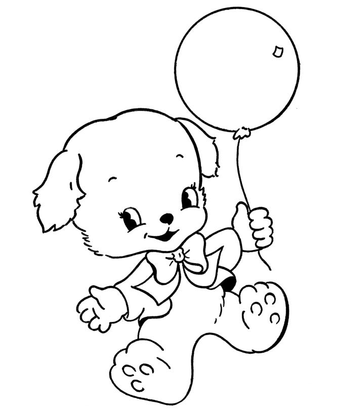 Puppy and Balloon Coloring Page