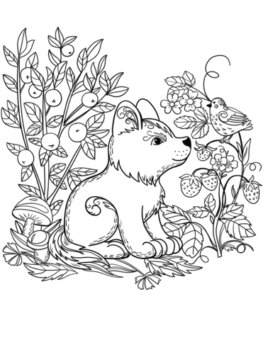 Puppy And Bird Coloring Page