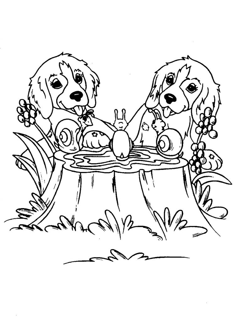 Puppy and snail Coloring Page