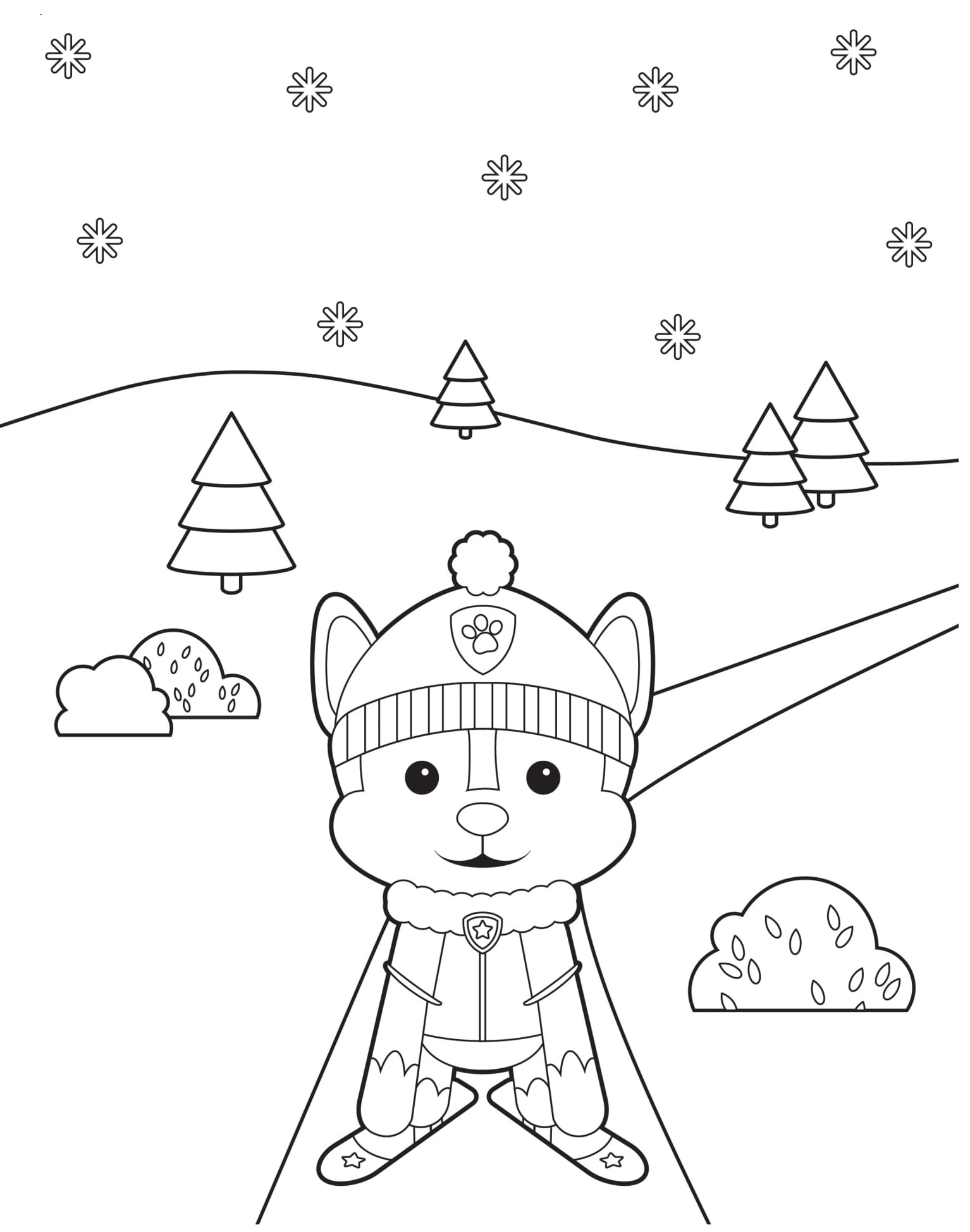 Puppy Skiing Through The Trees Paw Patrol Coloring Page
