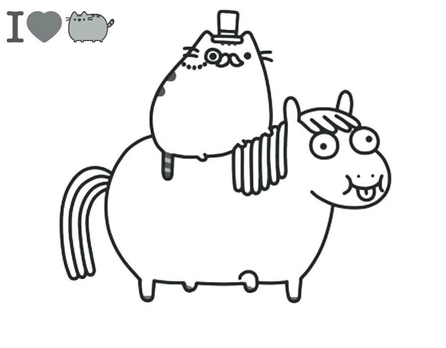 Pusheen and Fat Pony Coloring Page